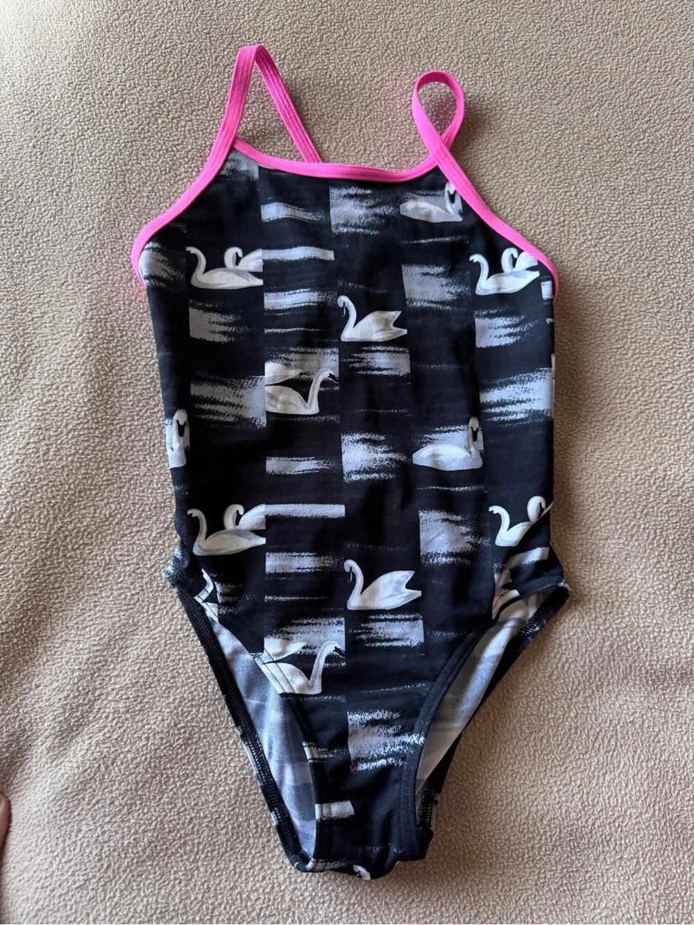 Funkita Girls Swan Print One Piece keyhole-back Swimsuit -Black/Pink Size 24 (8)